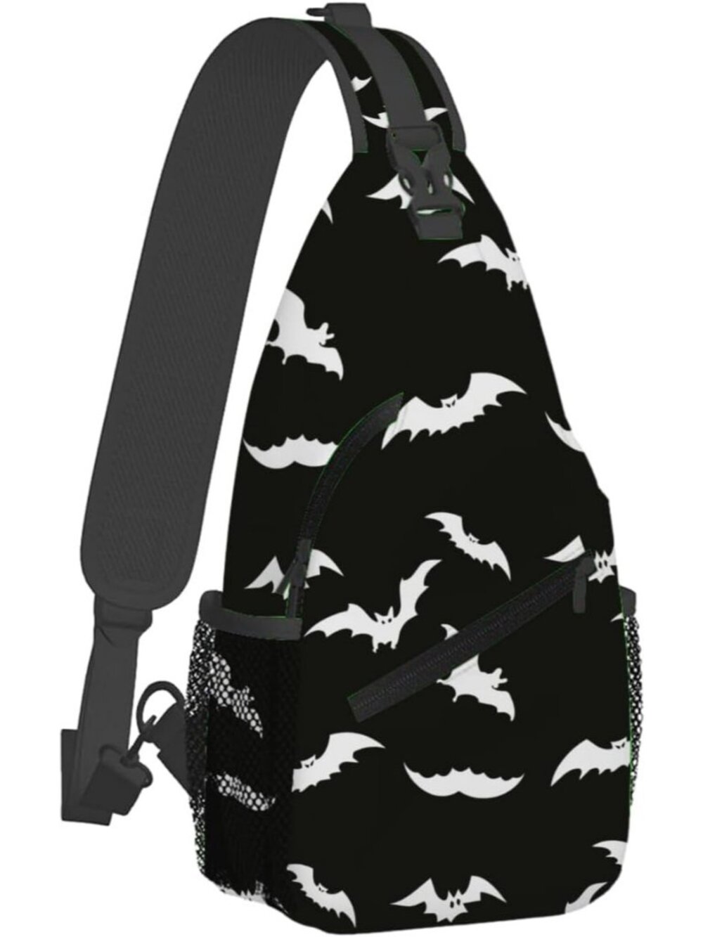 Unisex White Black Halloween Bat Sling Backpack Travel Hiking Crossbody Bag